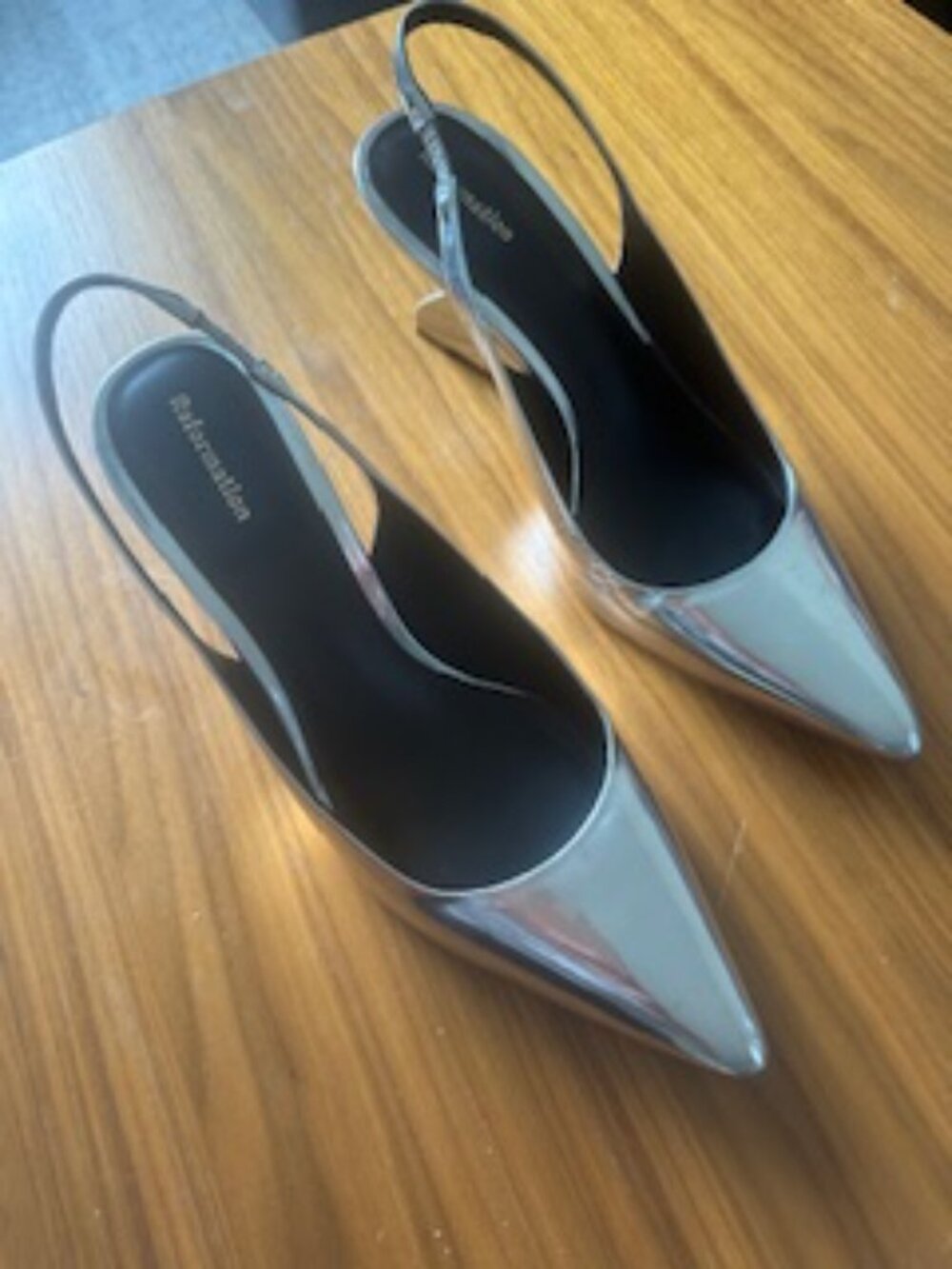 Reformation Westlyn Closed Toe Wedge Silver 7 Kitten Heel